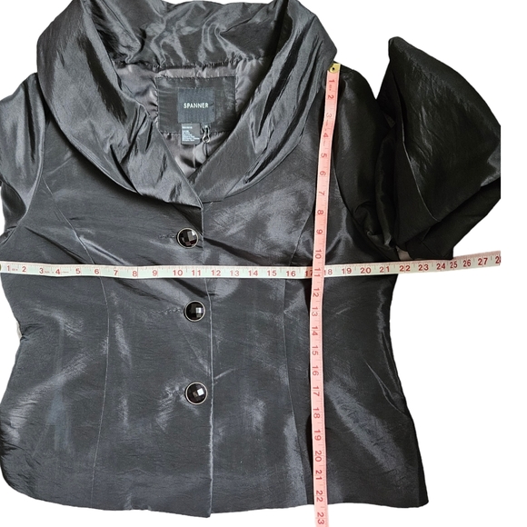 Spanner evening formal event cocktail black jacket blouse with sash shiny 12 - Picture 11 of 15